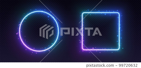 Gradient neon frames, glowing borders with smoke and sparkles, led circle and square. Gradient neon frames, glowing borders with smoke and sparkles, led circle and square. 99720632