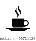 Flat design illustration of a cup of coffee or tea with smoke. Black and white icon, vector 99721129
