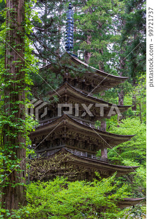 山形初夏 鶴岡 新綠中的羽黑山 出羽三山 國寶五層塔 99721737