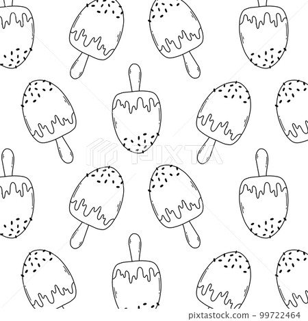 Seamless pattern with ice cream in doodle style. Vector illustration. Linear print with ice cream. Seamless pattern with ice cream in doodle style. Vector illustration. Linear print with ice cream. 99722464