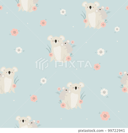 Seamless pattern with cute mother koala and baby on blue background. Seamless pattern with cute mother koala and baby on blue background. 99722941