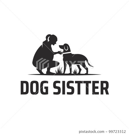 Human and dog silhouette vector design logo, dog sitter, dog lover illustration. Human and dog silhouette vector design logo, dog sitter, dog lover illustration. 99723312
