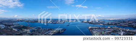 Panoramic view of the port of Sakai City, Osaka Prefecture, taken from an aerial view 99723331