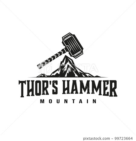 Thor's hammer illustration design logo on top of the mountain, thunder god template, symbol Thor's hammer illustration design logo on top of the mountain, thunder god template, symbol 99723664