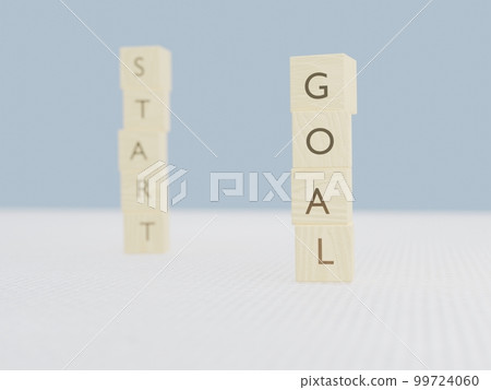 An illustration that expresses a clear goal and a distant start with wooden blocks An illustration that expresses a clear goal and a distant start with wooden blocks 99724060