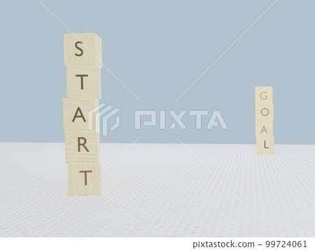 An illustration that expresses a nearby start and a distant goal with wooden blocks An illustration that expresses a nearby start and a distant goal with wooden blocks 99724061