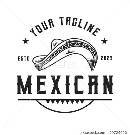 Vintage Retro Vector Sombrero Mexican Hat,Label Logo Design Emblem, Simple Vector 99724620