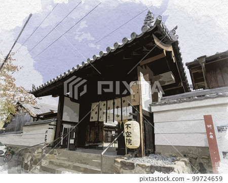 Watercolor-style Fuku-in temple gate, Nara City, Nara Prefecture 99724659