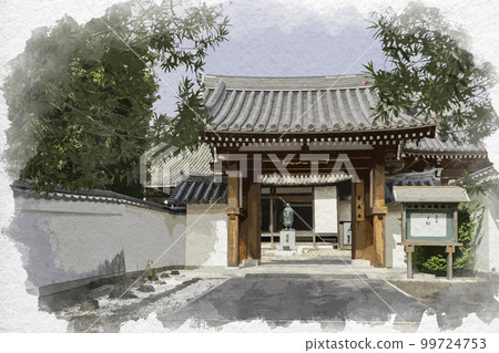 奈良縣奈良市水彩風格的蓮長寺大門 99724753