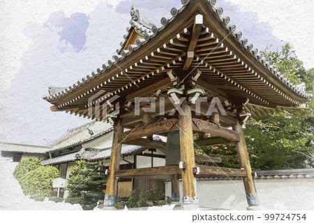 水彩風格的蓮長寺鐘樓,奈良縣奈良市 水彩風格的蓮長寺鐘樓,奈良縣奈良市 99724754