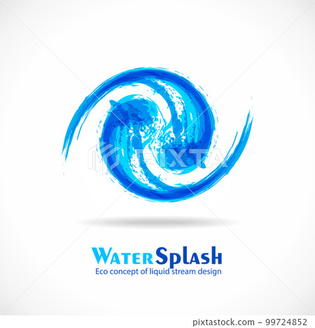 Blue ink splash logo, as a concept circulation water in nature. Abstract colorful clean water grunge symbol. Vector eco fluid wave design template Blue ink splash logo, as a concept circulation water in nature. Abstract colorful clean water grunge symbol. Vector eco fluid wave design template 99724852