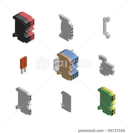 Terminal blocks for connecting wires with accessories, vector illustration. 99725588
