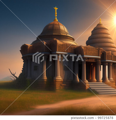 Abandoned temple in the desert with sun coming in, Generative AI 99725878