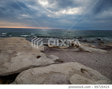 Rough coast of the Caspian Sea. 99726424