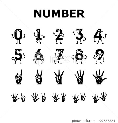 number character cute icons set vector 99727824