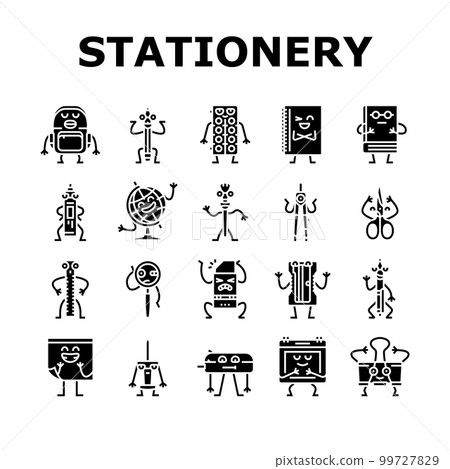 stationery character school icons set vector 99727829