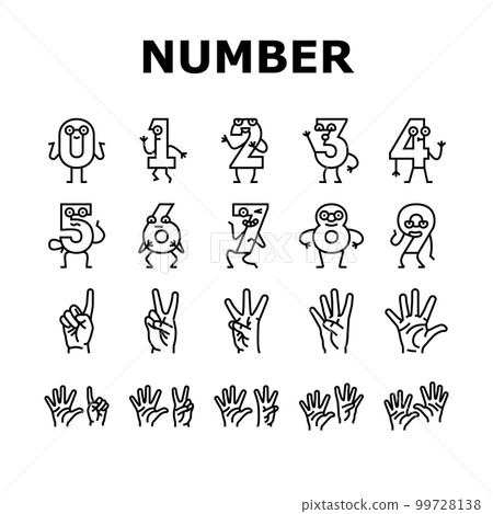 number character cute icons set vector 99728138