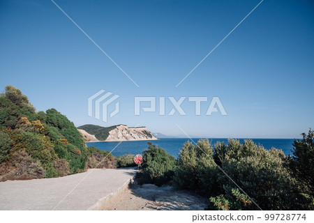 Scenic View From Arkoudilas Viewpoint Sandy Beach, Mountains, Ionian Sea Corfu, Greece. 99728774