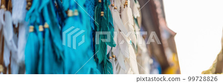 Typical souvenirs and handicrafts of Bali at the famous Ubud Market BANNER, LONG FORMAT 99728826