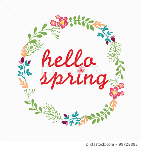 Hand drawn floral wreaths with text Hello spring Hand drawn floral wreaths with text Hello spring 99728888