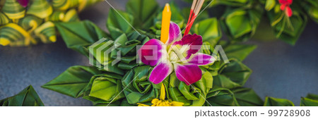 Loy Krathong festival, People buy flowers and candle to light and float on water to celebrate the Loy Krathong festival in Thailand BANNER, LONG FORMAT 99728908