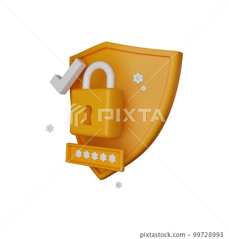 3D shield secure icon, lock password authentication render concept, secret personal data protection 3D shield secure icon, lock password authentication render concept, secret personal data protection 99728993
