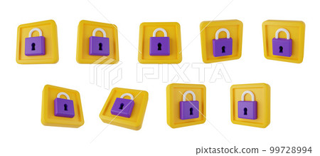 3D lock icon set, digital cartoon computer render data padlock illustration kit, security keyhole. 3D lock icon set, digital cartoon computer render data padlock illustration kit, security keyhole. 99728994