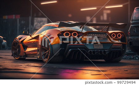 Modern cars are in the studio room. 3d illustration and 3d rendering. 99729494