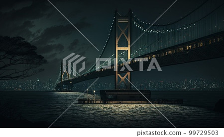 NightOverlook of TokyoGoogle Maps, bridge, sea, water splashes, NightOverlook of TokyoGoogle Maps, bridge, sea, water splashes, 99729503