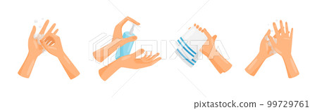 Hands Hygiene with Washing and Rubbing with Soap Vector Set Hands Hygiene with Washing and Rubbing with Soap Vector Set 99729761