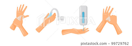 Hands Hygiene with Washing and Rubbing with Soap Vector Set Hands Hygiene with Washing and Rubbing with Soap Vector Set 99729762
