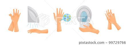 Hands Hygiene with Washing and Rubbing with Soap Vector Set 99729766