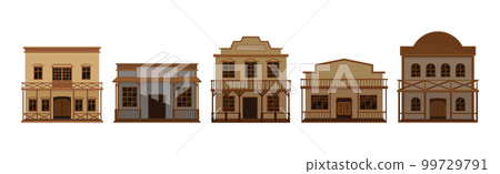 Western Wooden Saloon Bars and Buildings Vector Set 99729791