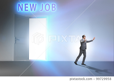New job concept with open door New job concept with open door 99729958