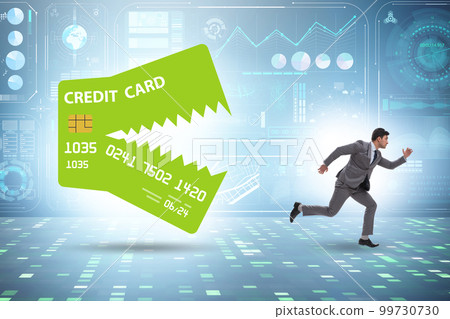 Businessman in credit card debt concept Businessman in credit card debt concept 99730730