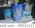 Three Ryukyu glass cups with a beautiful blue color 99731111