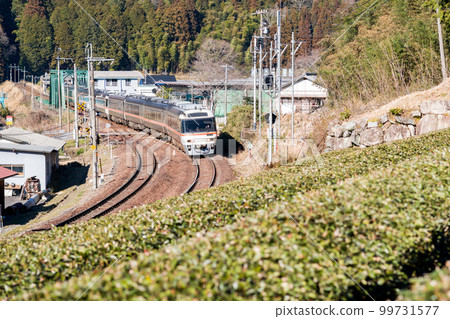 [Takayama Main Line] Hida-go, a long train running through tea fields in Shirakawa-cho 99731577