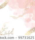 Floral minimal square pink background. For use in social networks. Watercolor and golden delicate background. Vector illustration. 99731625