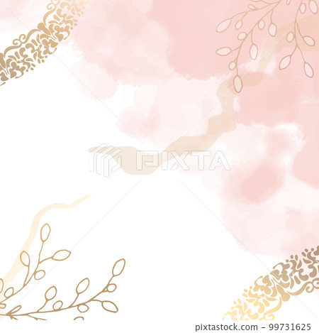 Floral minimal square pink background. For use in social networks. Watercolor and golden delicate background. Vector illustration. 99731625
