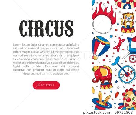 Circus show landing page template with with space for text. Carnival show, theater performance, festival event announcement web page vector Circus show landing page template with with space for text. Carnival show, theater performance, festival event announcement web page vector 99731868