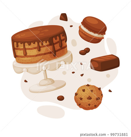 Chocolate set. Chocolate cake, cookies and candy cartoon vector illustration Chocolate set. Chocolate cake, cookies and candy cartoon vector illustration 99731881