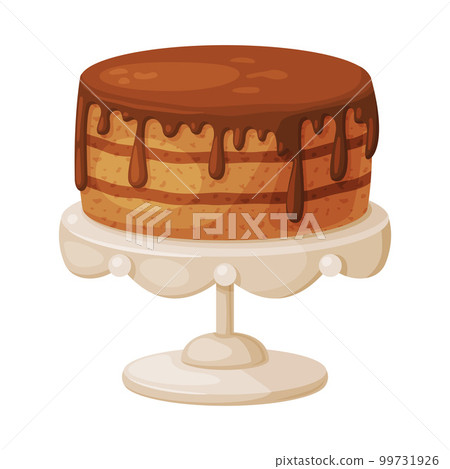Chocolate cake on plate. Tasty sweet dessert cartoon vector illustration Chocolate cake on plate. Tasty sweet dessert cartoon vector illustration 99731926
