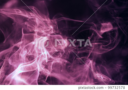 Creative background partially blurred image, horizontal dark pink with puffs of neon blue white smoke. Copy space 99732578