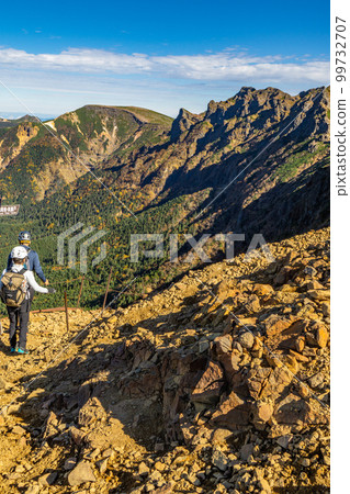 Climbing Yatsugatake in Nagano Prefecture: Mt. Iodake and Mt. Yokodake seen from Bunzaburo Ridge 99732707