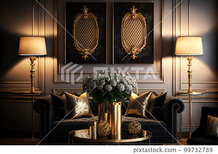 Art Deco living room with golden decorations. Interior design 99732789