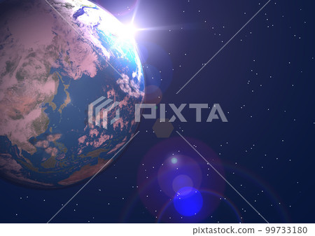 地球、日本、藍色、黎明前、太陽、朝陽、幽靈、背景中的星星(3DCG 圖像) 地球、日本、藍色、黎明前、太陽、朝陽、幽靈、背景中的星星(3DCG 圖像) 99733180
