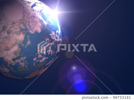 地球、日本、藍色、黎明前、太陽、早晨的太陽、幽靈、背景中沒有星星(3DCG 圖像) 地球、日本、藍色、黎明前、太陽、早晨的太陽、幽靈、背景中沒有星星(3DCG 圖像) 99733181