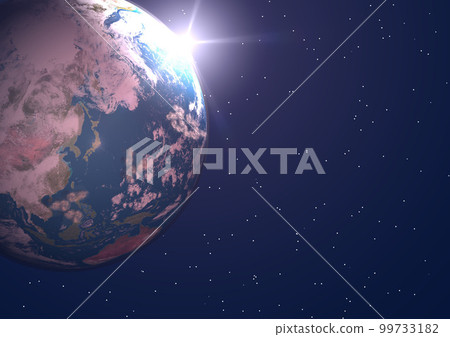 Earth, Japan, Blue, Before dawn, Sun, Morning sun, Stars in the background (3DCG image) Earth, Japan, Blue, Before dawn, Sun, Morning sun, Stars in the background (3DCG image) 99733182