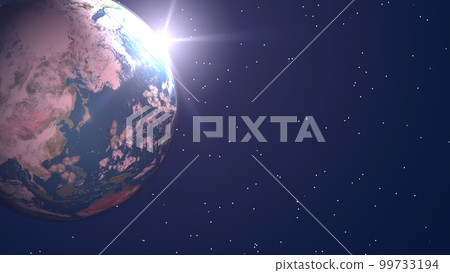 地球,日本,藍色,黎明前,太陽,朝陽,廣闊,背景中的星星(3DCG 圖像) 地球,日本,藍色,黎明前,太陽,朝陽,廣闊,背景中的星星(3DCG 圖像) 99733194