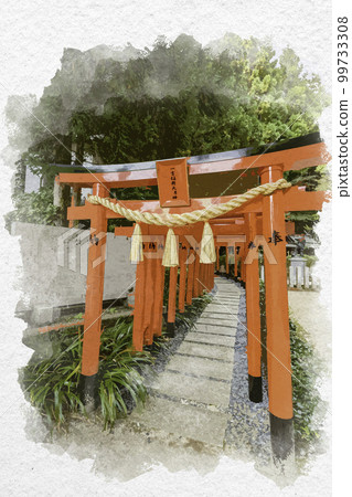 Watercolor-style Hitokotonushi Shrine, Hitokotoinari Shrine, Gose City, Nara Prefecture 99733308